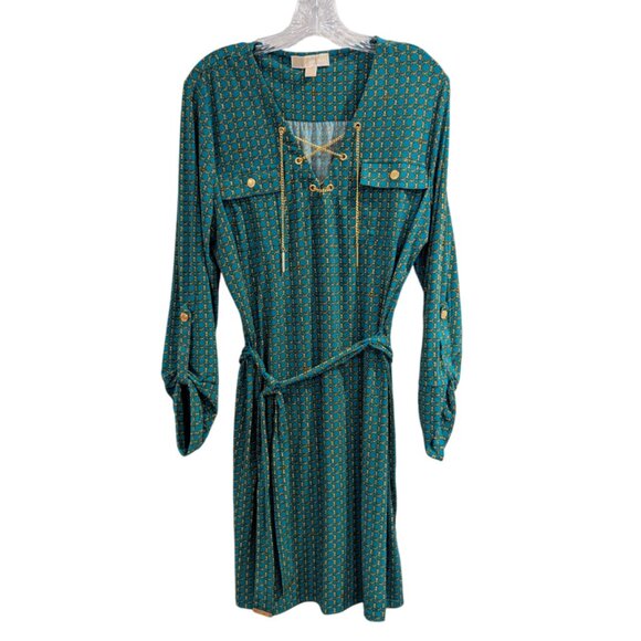 MICHAEL Michael Kors Dresses & Skirts - MICHAEL Michael Kors Chain Dress XL Turquoise Gold MK Logo Mob Wife